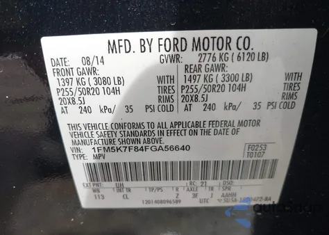 2015 Ford Explorer Limited from USA, damaged, VIN 1FM5K7F84FGA56640
